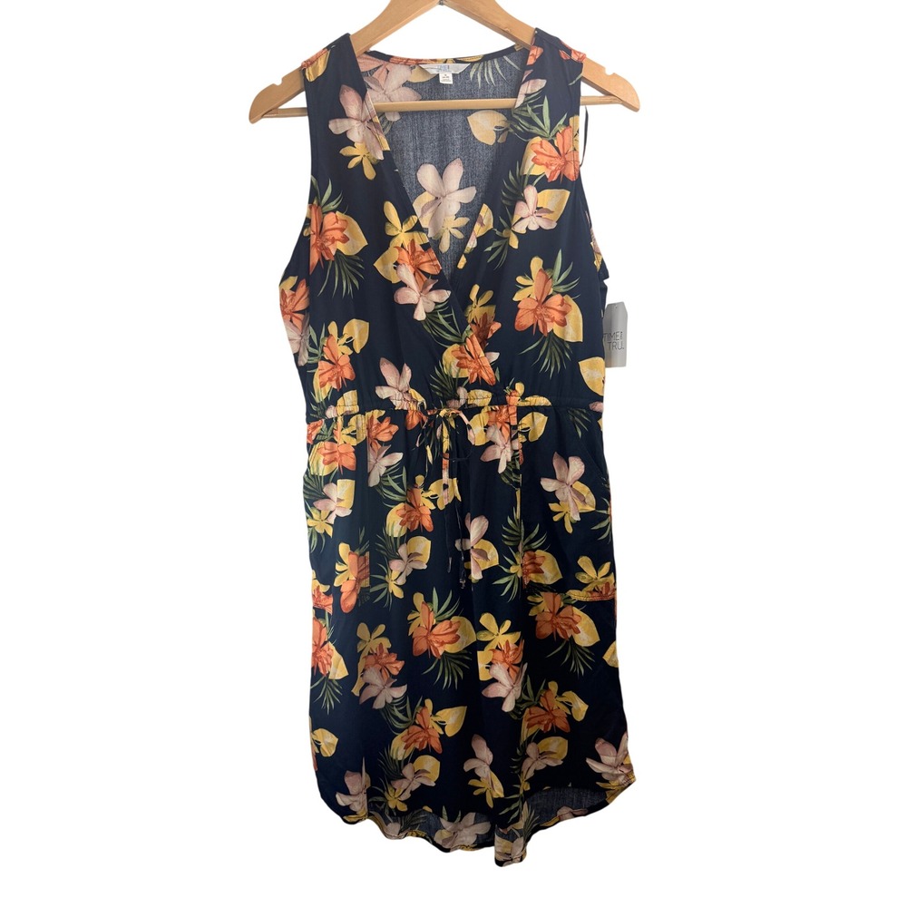 NWT Time and Tru Womens Tropical Floral Sleeveless Romper Navy Blue‎ Sz S Boho